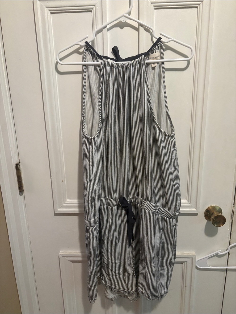 cloth & stone Black and White Striped Halter Drawstring Romper